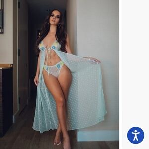Savage X Fenty Mint Sheer Polka Dot Robe with Floral Trim Bikini